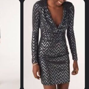 NWT BA&SH Flavie Mini Party Dress Long Sleeve Sequined Bodycon Metallic XS/2